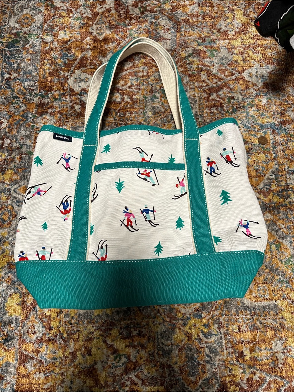 Lands' End Teal-Trim Ski Print Canvas Tote
